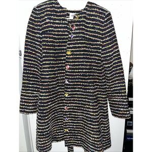 CAbi Headline Topper Button Down Coat in Multi Stripe Woman's Size 8 Floral